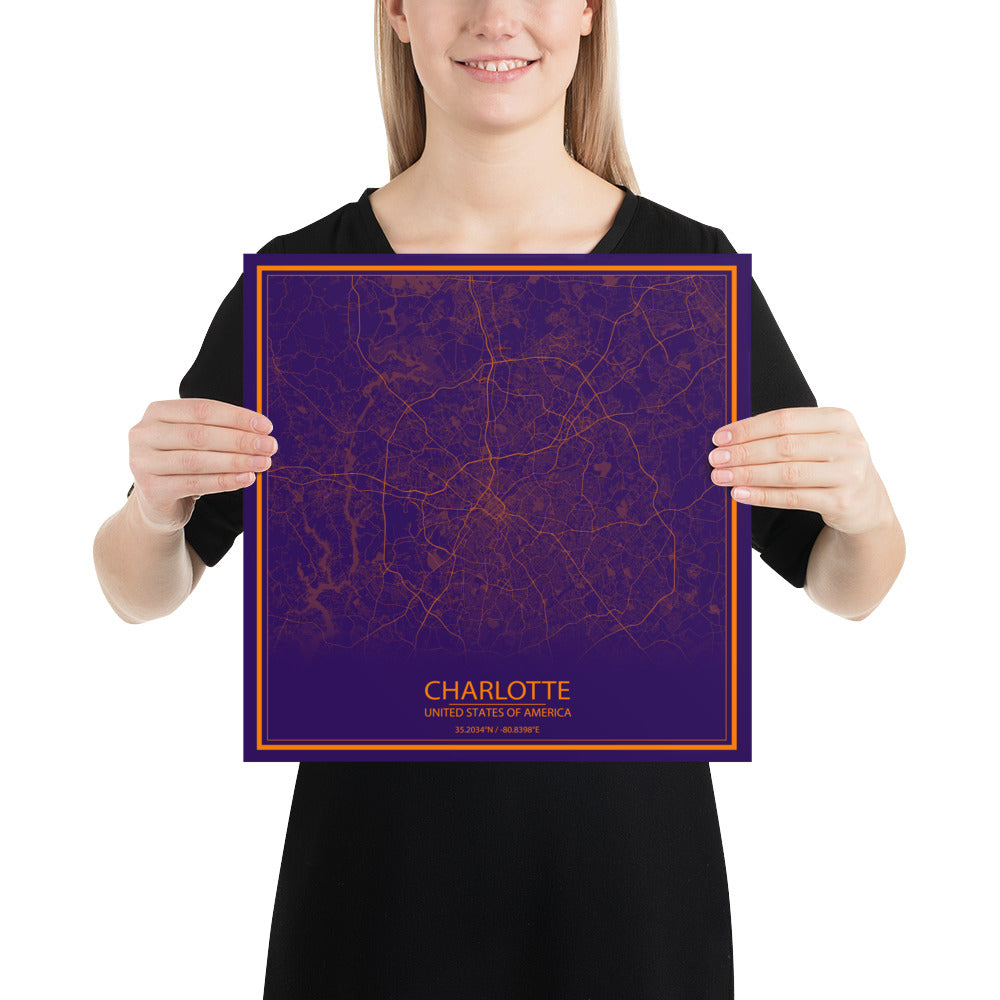 Charlotte Purple and Orange Paper Map