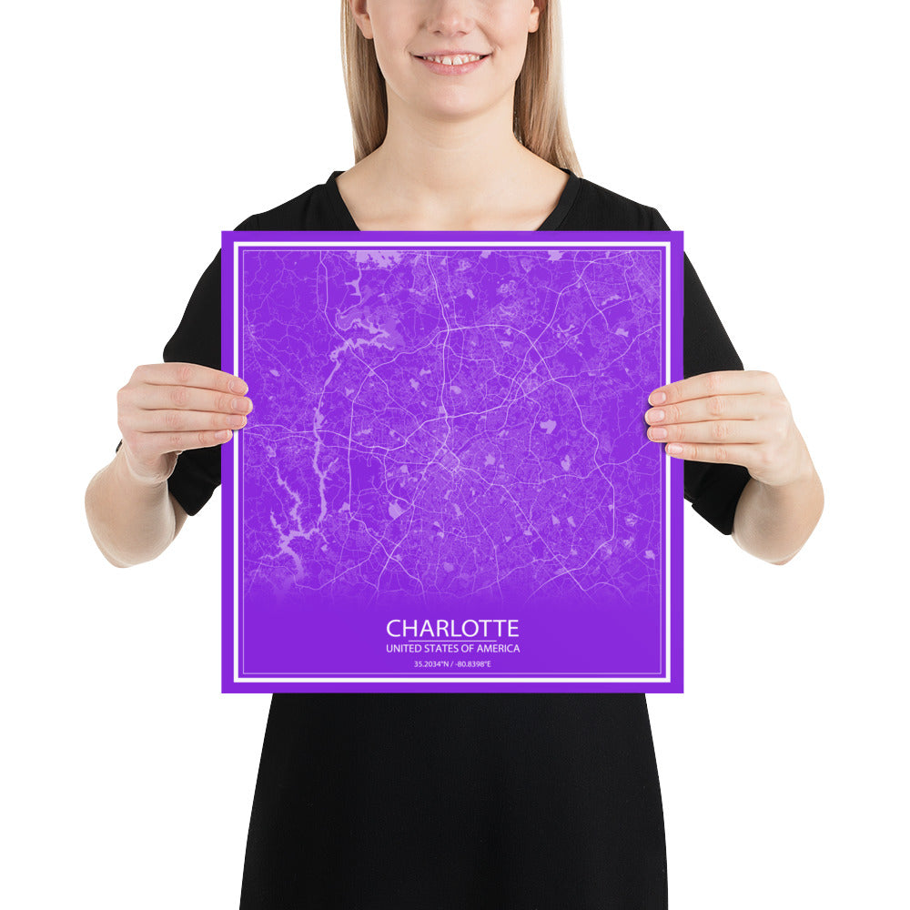 Charlotte Purple and White Paper Map