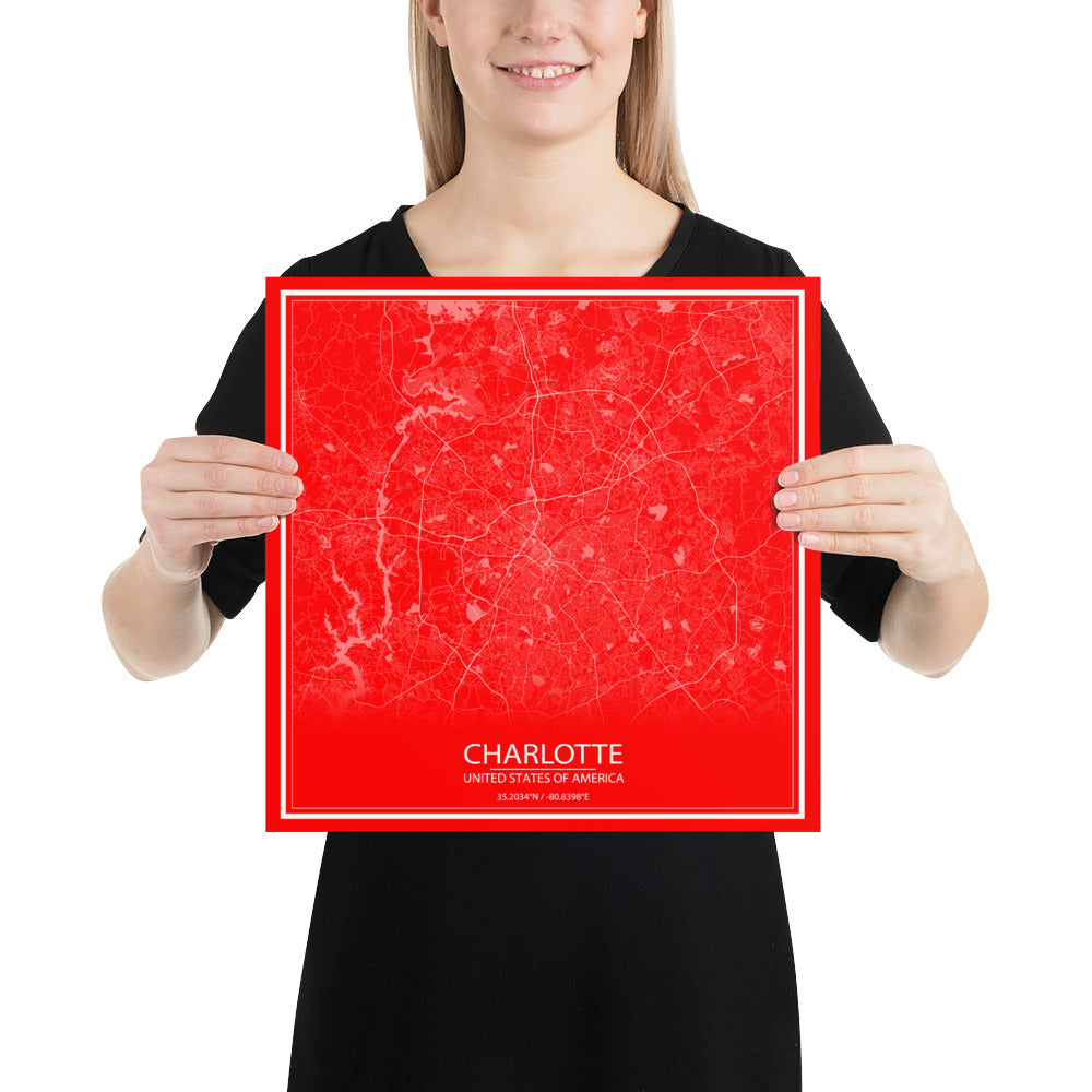 Charlotte Red and White Paper Map