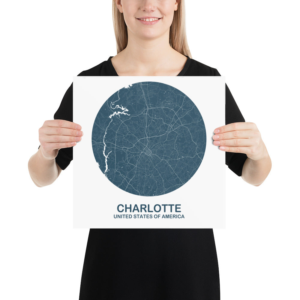 Charlotte Circular Blue Paper Map