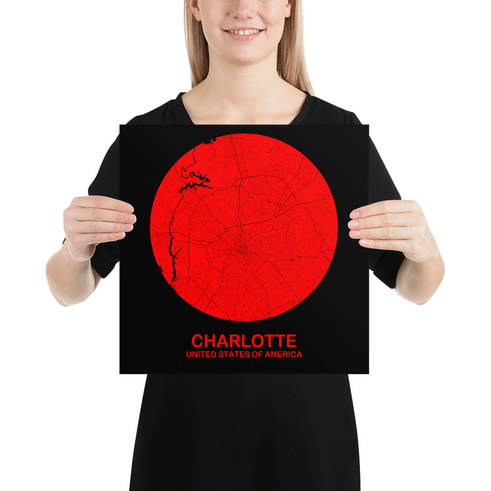 Charlotte Circular Red Paper Map