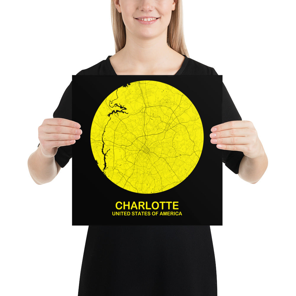 Charlotte Circular Yellow Paper Map