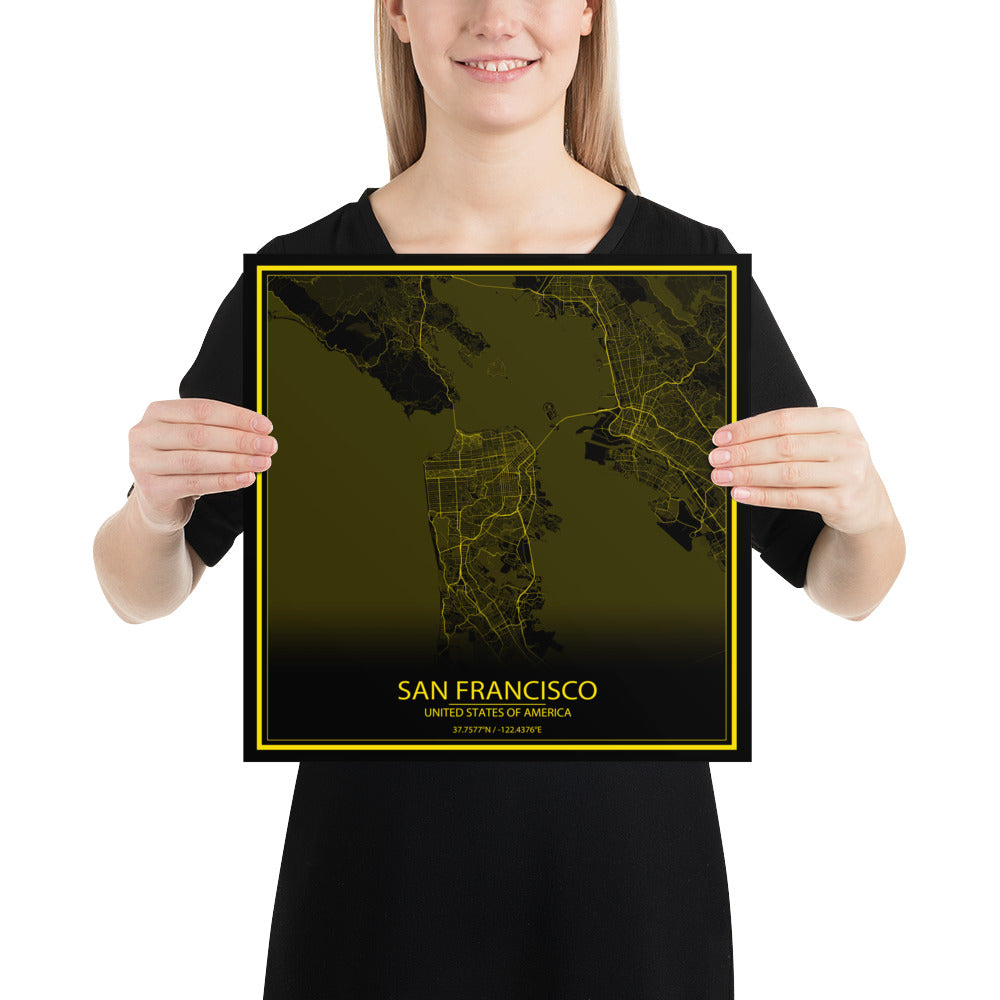 San Francisco Black and Yellow Paper Map