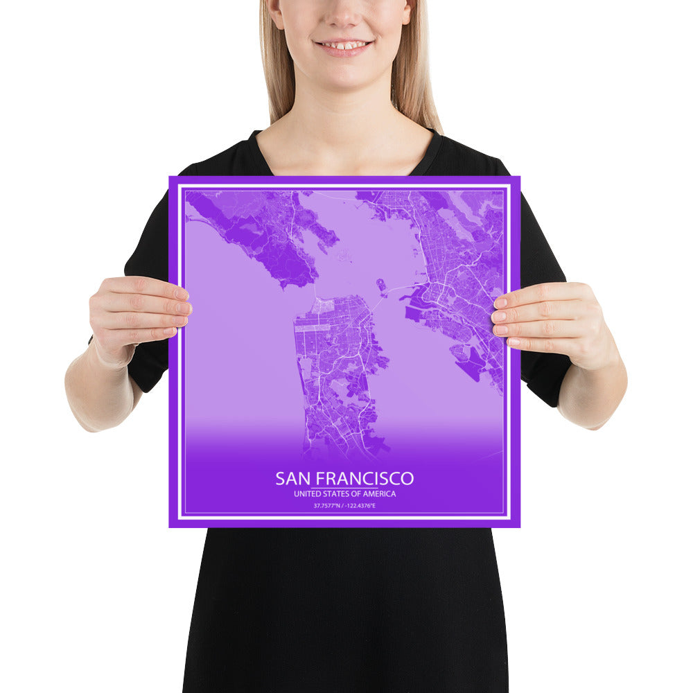 San Francisco Purple and White Paper Map