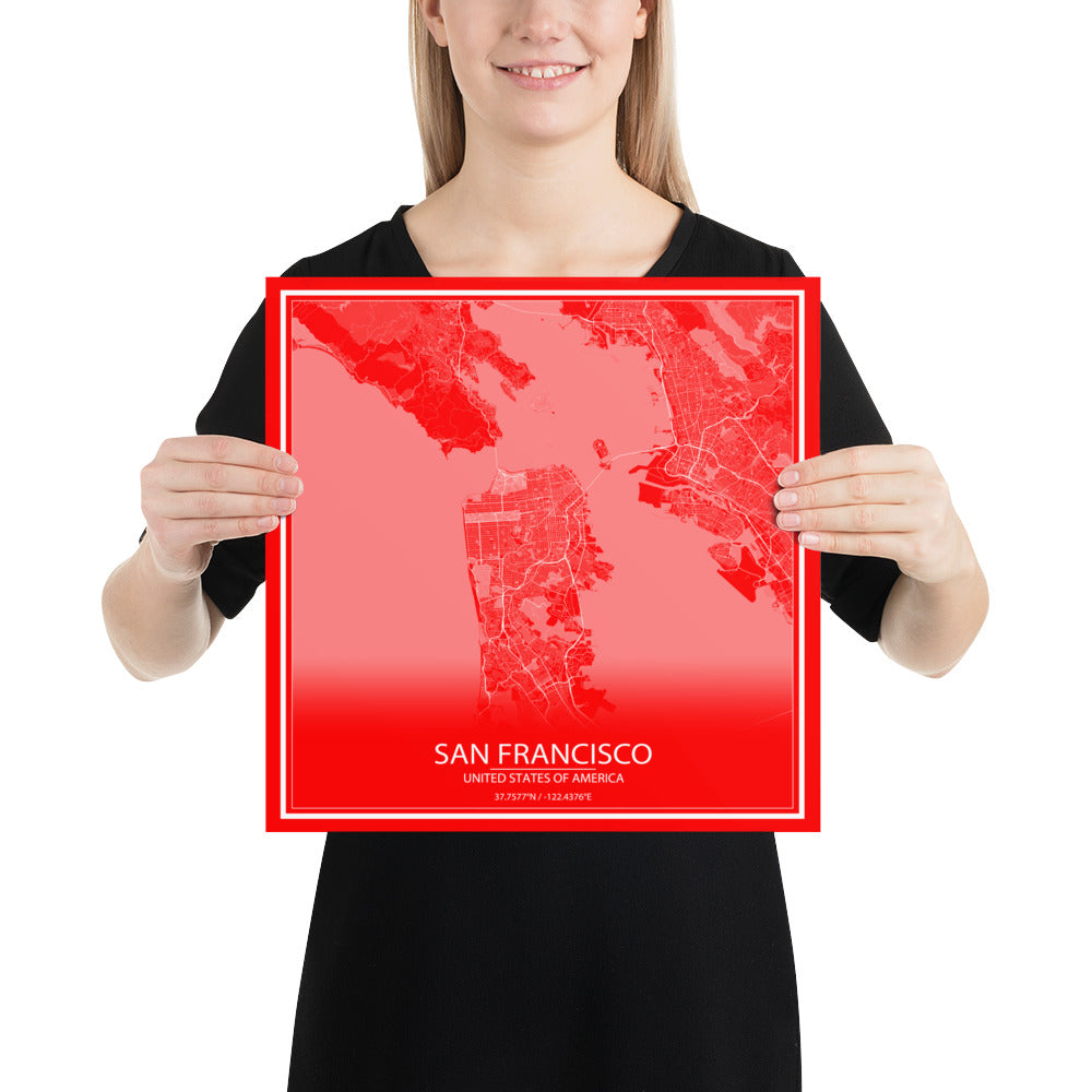 San Francisco Red and White Paper Map