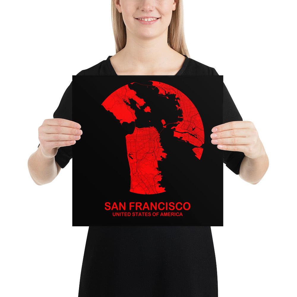 San Francisco Circular Red Paper Map