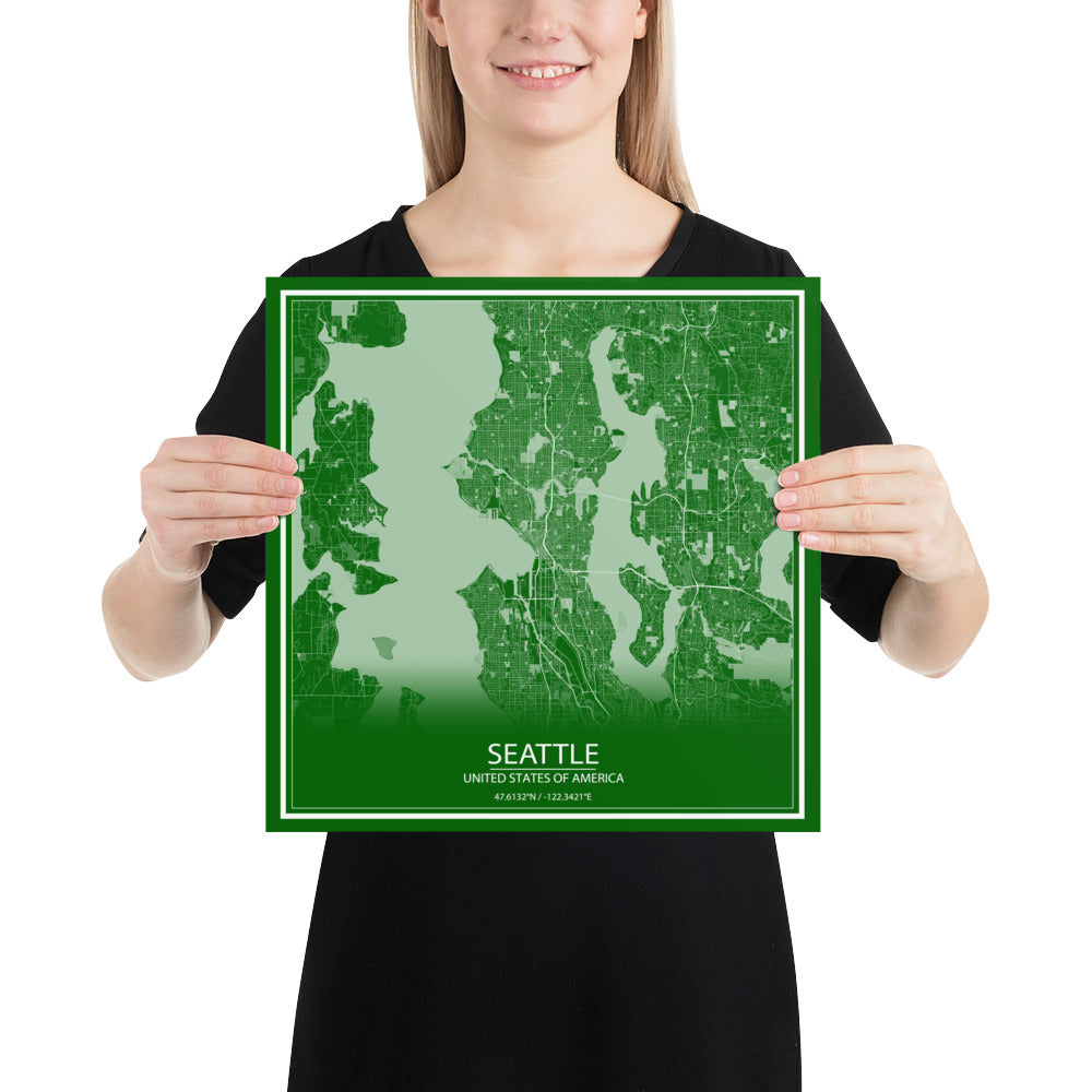 Seattle Green and White Paper Map