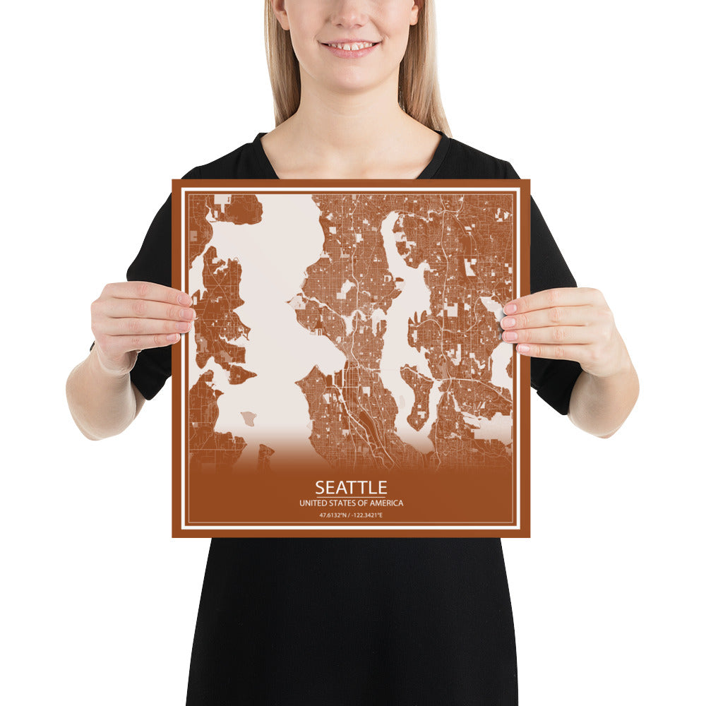 Seattle Brown and White Paper Map