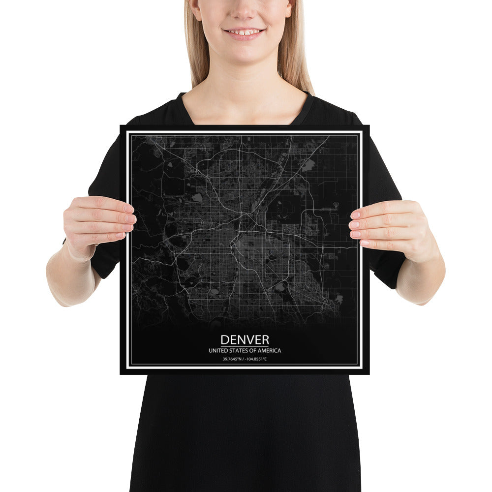 Denver Black Paper Map