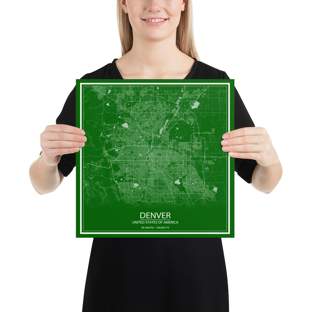 Denver Green and White Paper Map