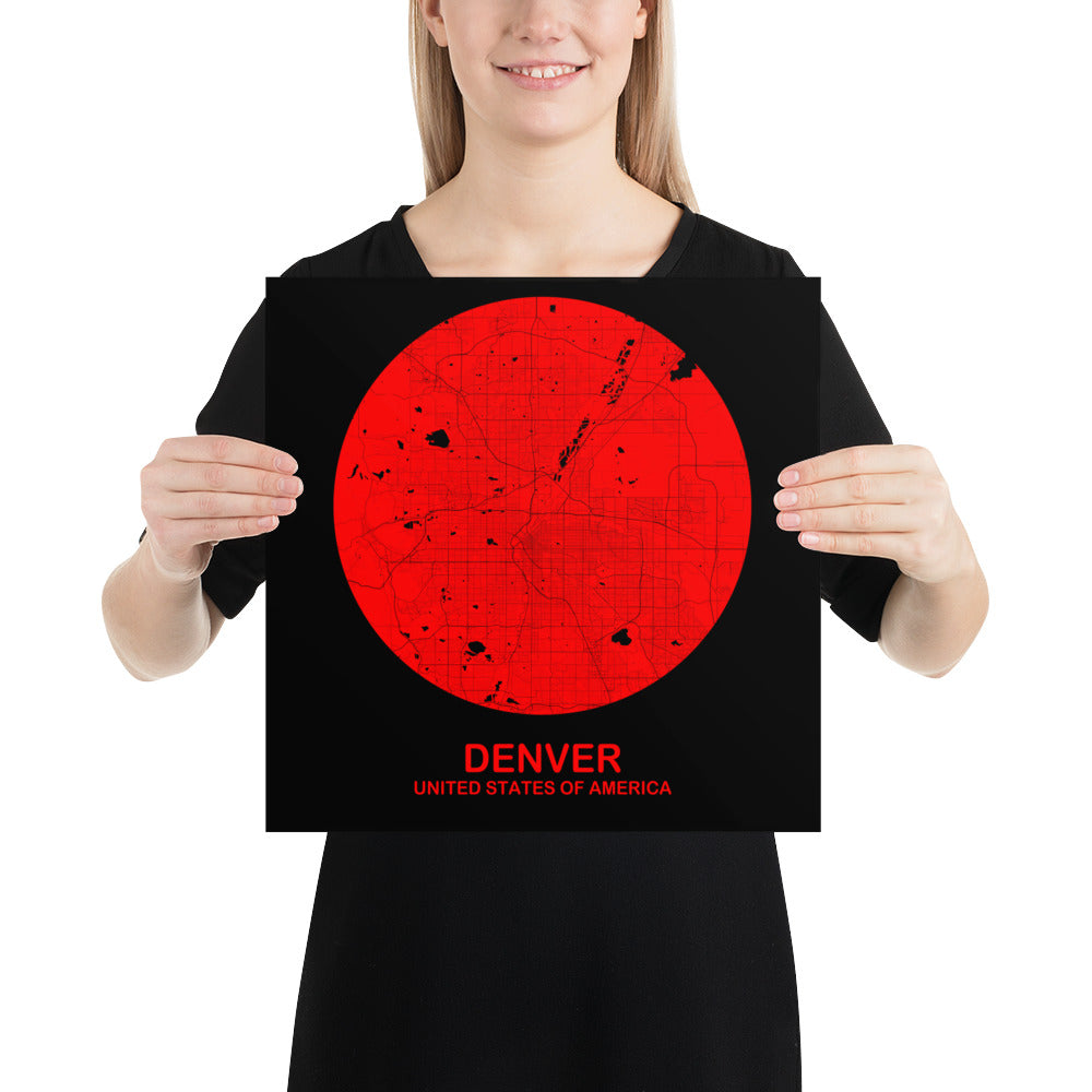 Denver Circular Red Paper Map