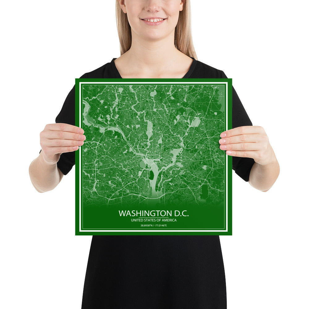 Washington, D.C. Green and White Paper Map