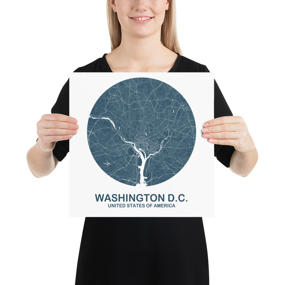 Washington, D.C. Circular Blue Paper Map