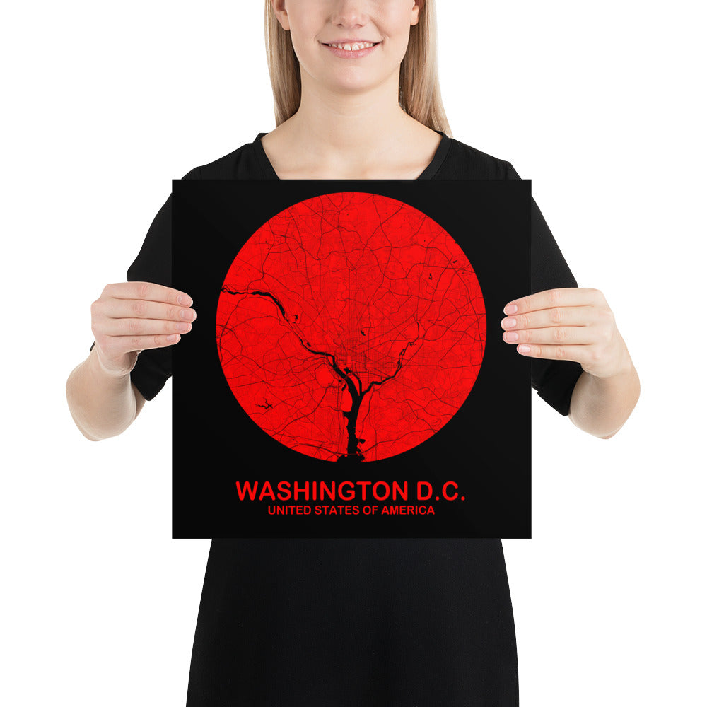 Washington, D.C. Circular Red Paper Map