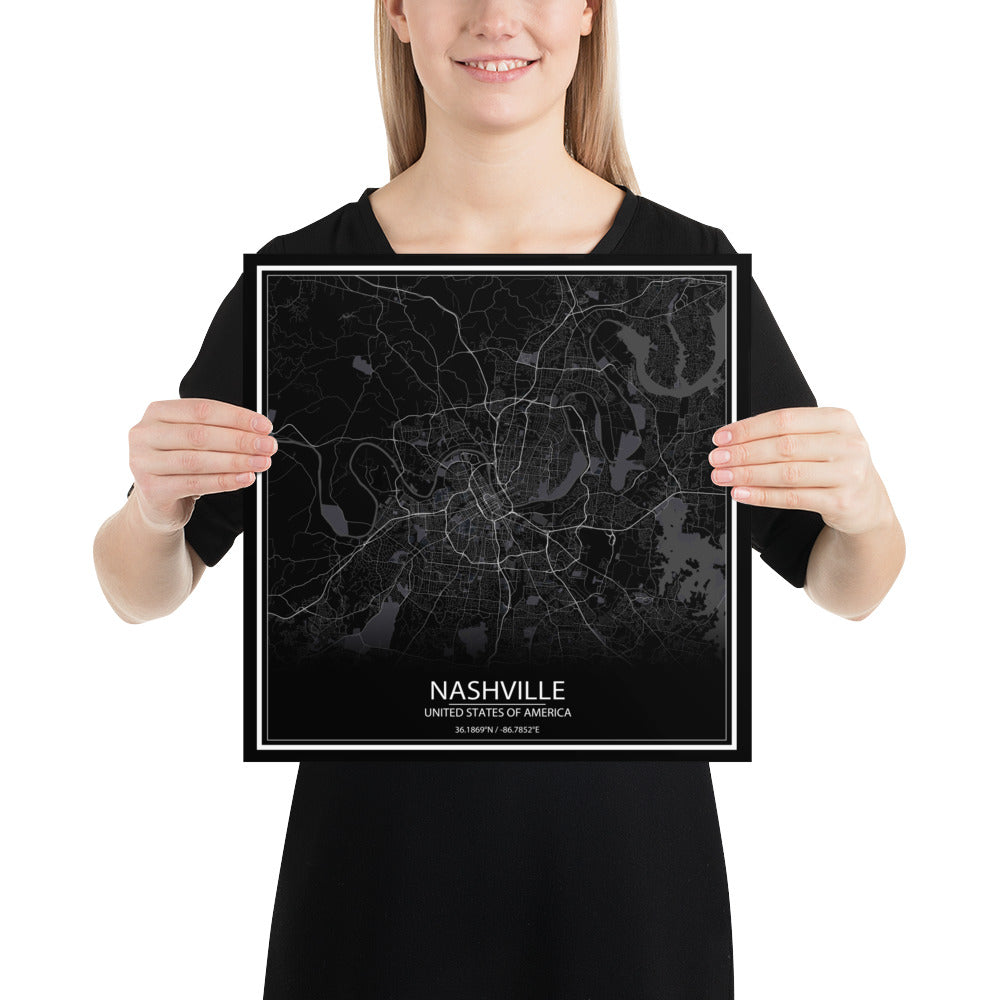 Nashville Black Paper Map