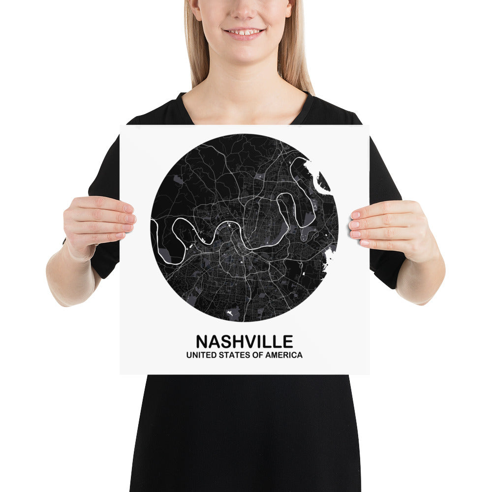 Nashville Circular Black Paper Map