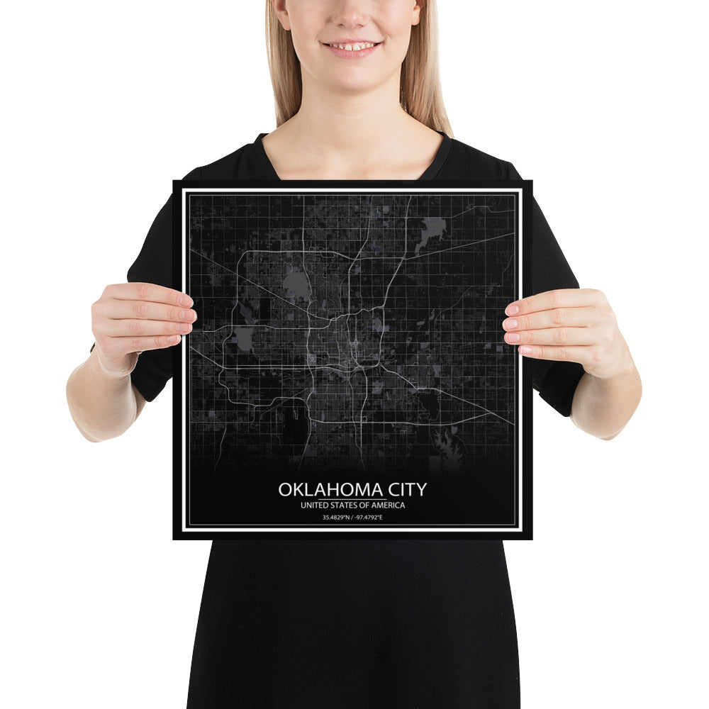 Oklahoma City Black Paper Map