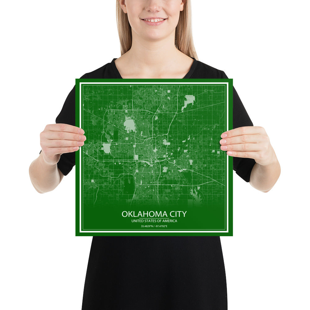 Oklahoma City Green and White Paper Map