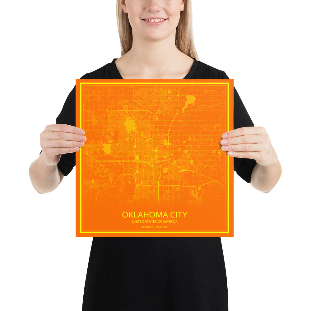 Oklahoma City Orange and Yellow Paper Map