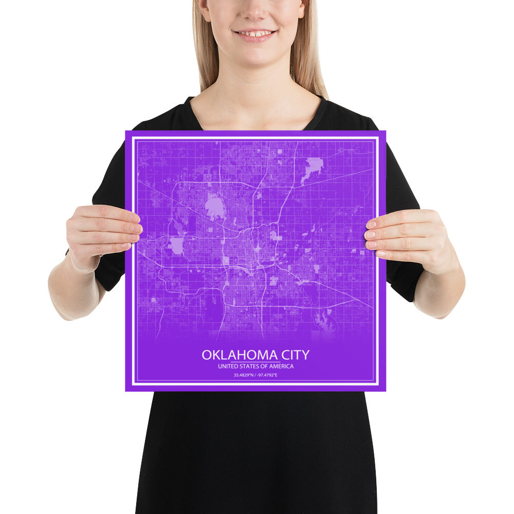 Oklahoma City Purple and White Paper Map