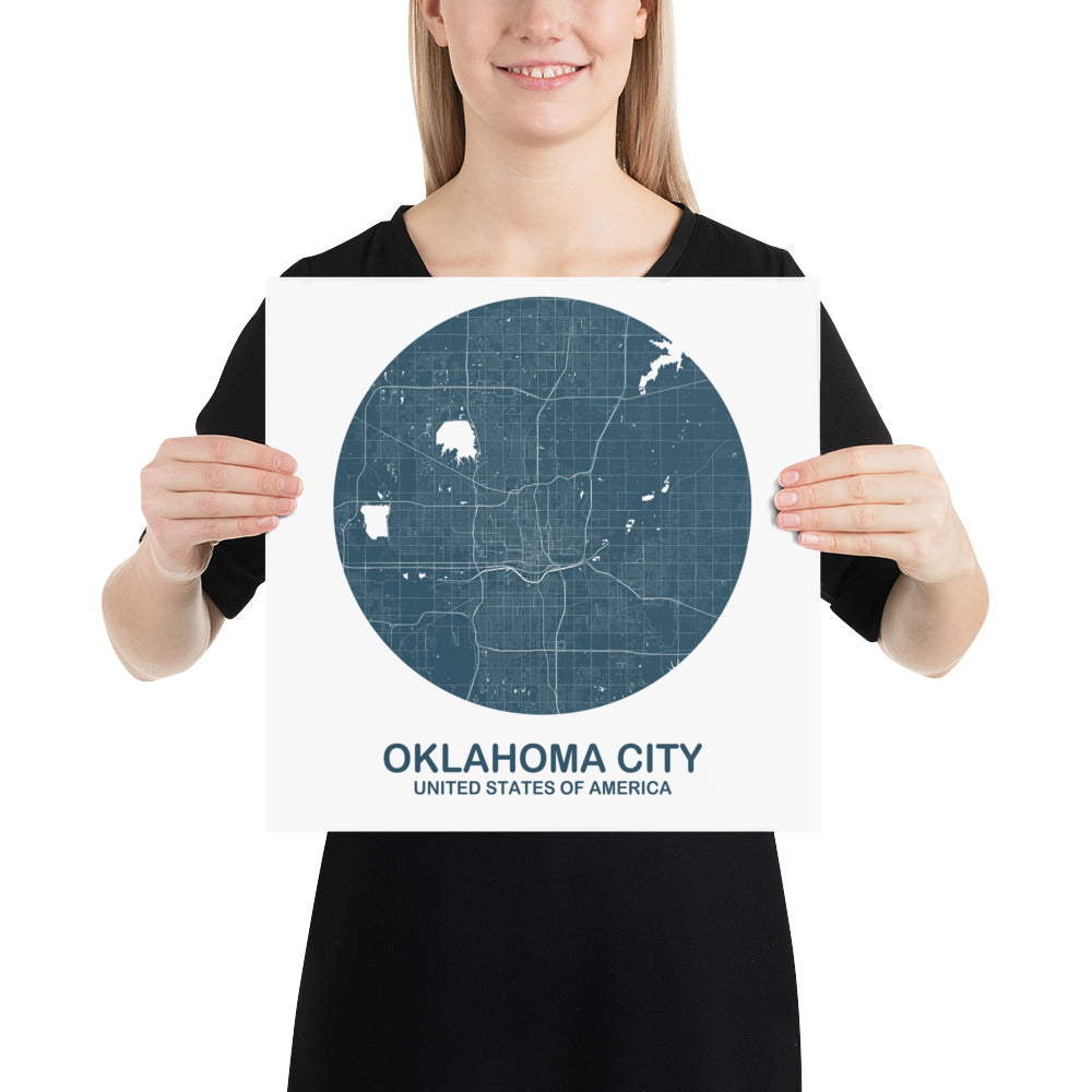 Oklahoma Circular Blue on White Paper Map