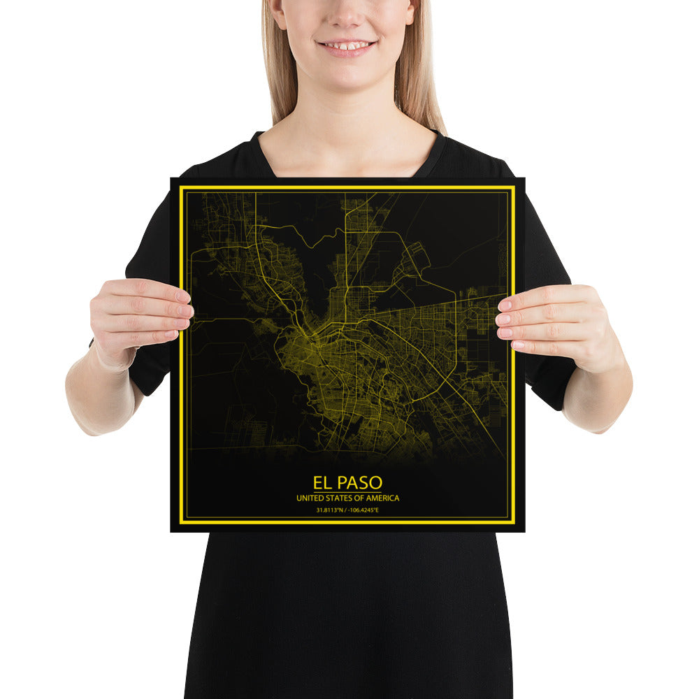 El Paso Black and Yellow Paper Map