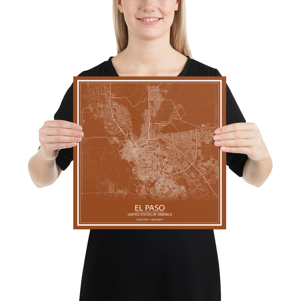 El Paso Brown and White Paper Map