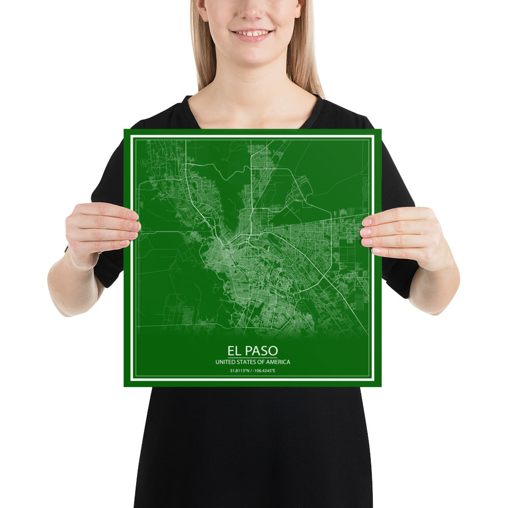 El Paso Green and White Paper Map