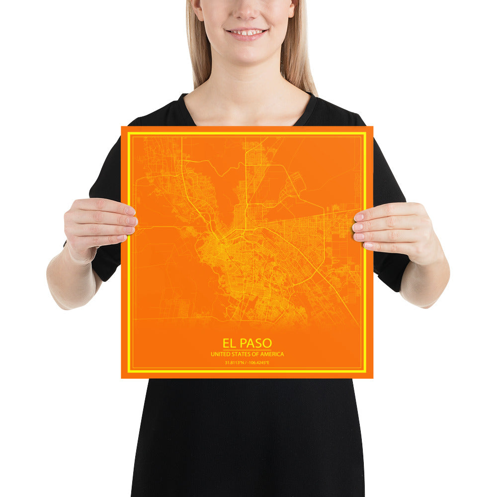 El Paso Orange and Yellow Paper Map