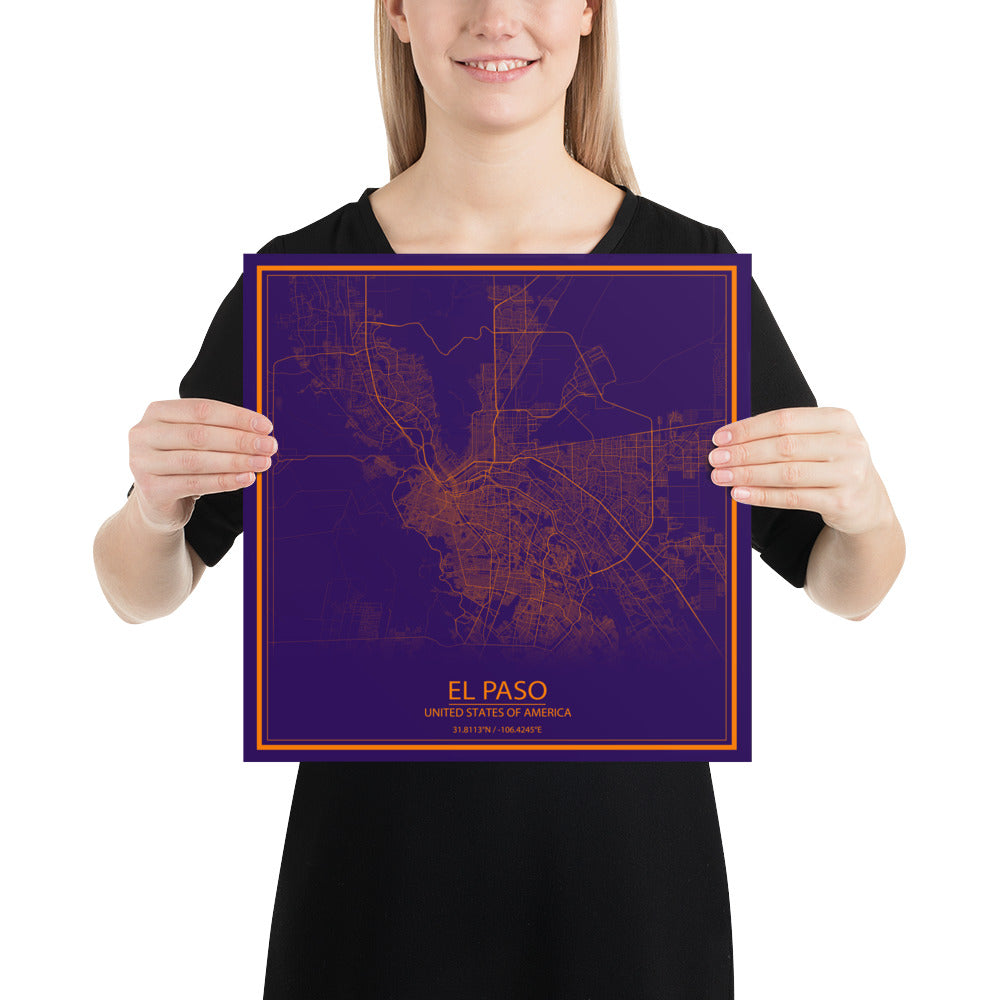 El Paso Purple and Orange Paper Map