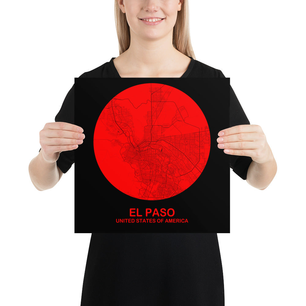 El Paso Circular Red Paper Map