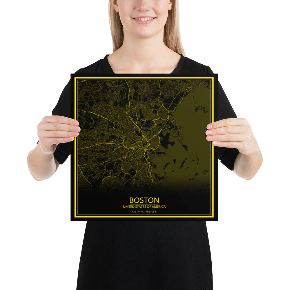 Boston Black and Yellow Paper Map