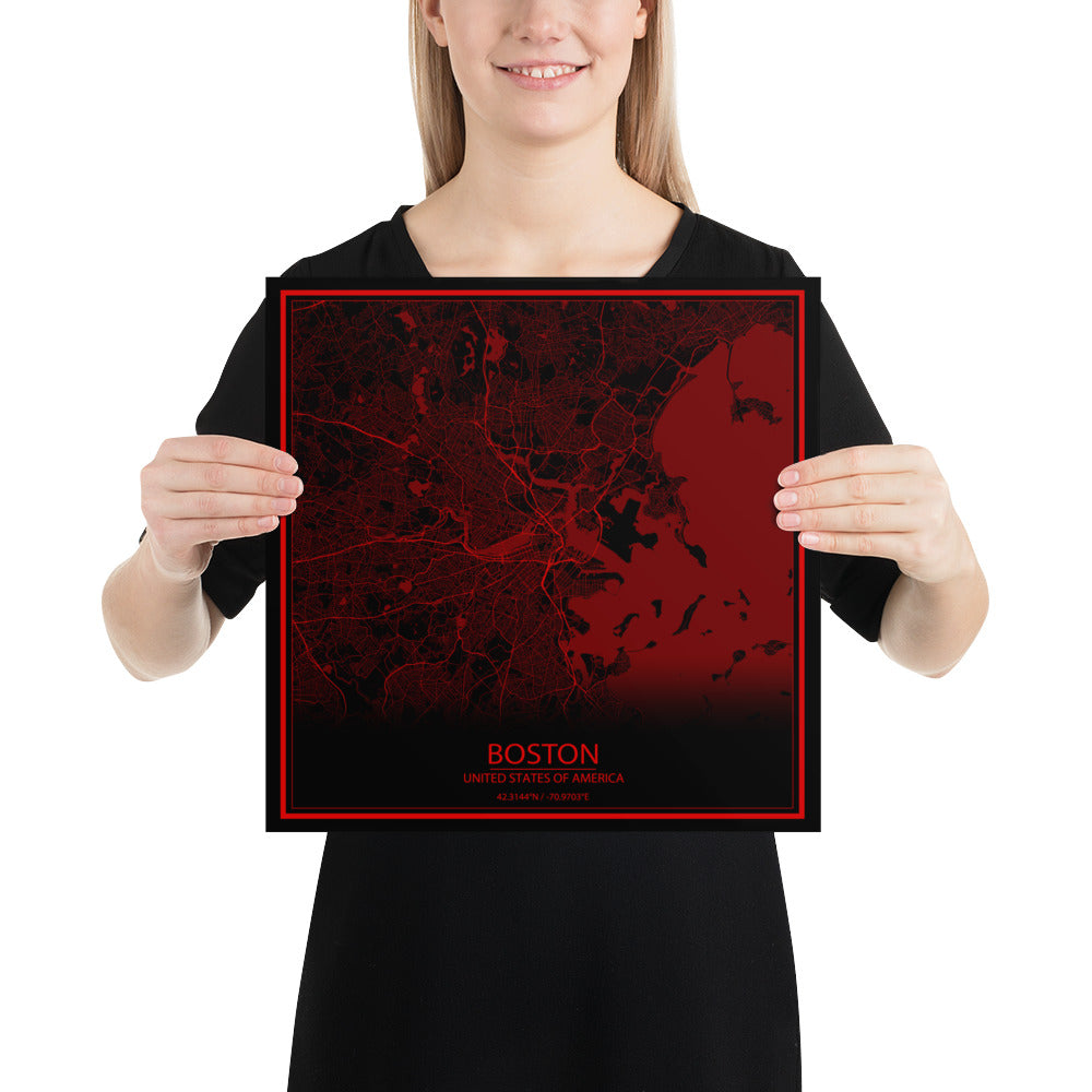 Boston Black and Red Paper Map