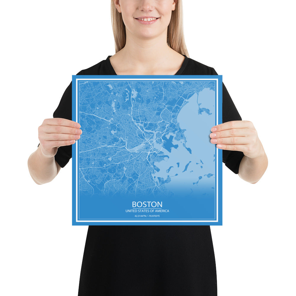 Boston Blue and White Paper Map