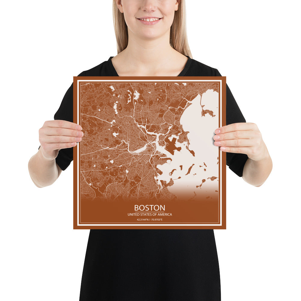 Boston Brown and White Paper Map