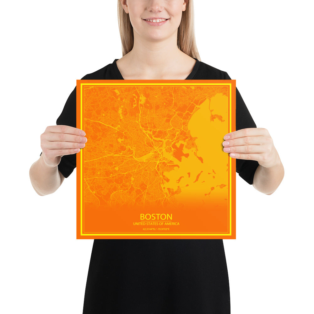 Boston Orange and Yellow Paper Map