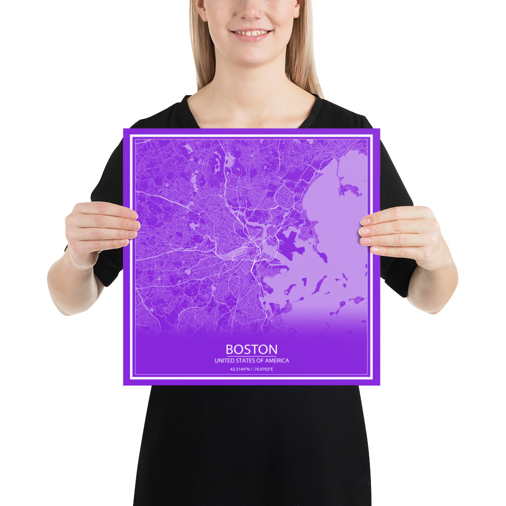 Boston Purple and White Paper Map