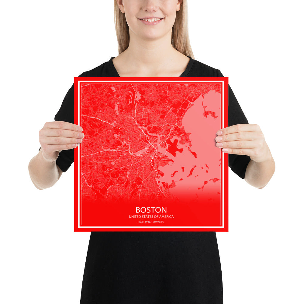 Boston Red and White Paper Map