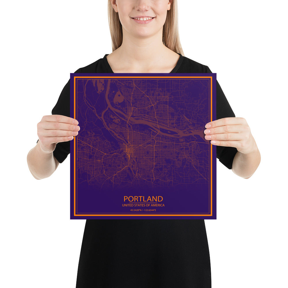 Portland Purple and Orange Paper Map