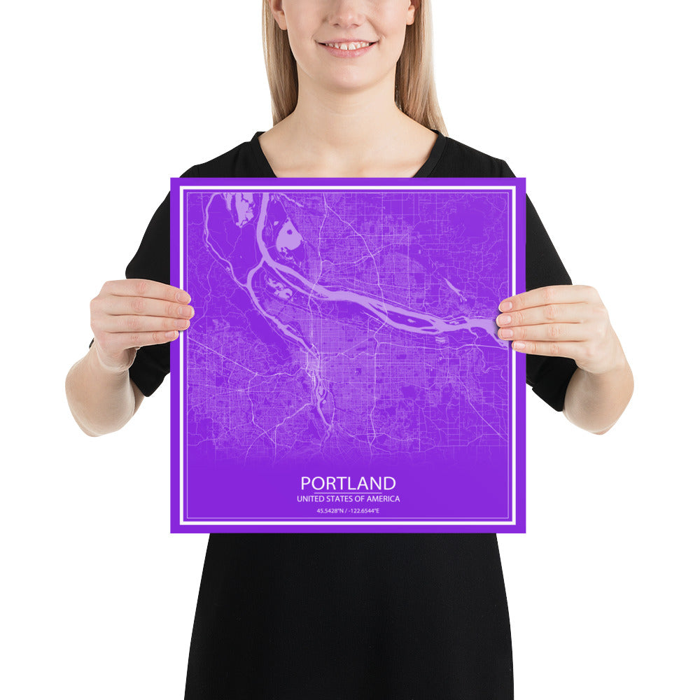 Portland Purple and White Paper Map