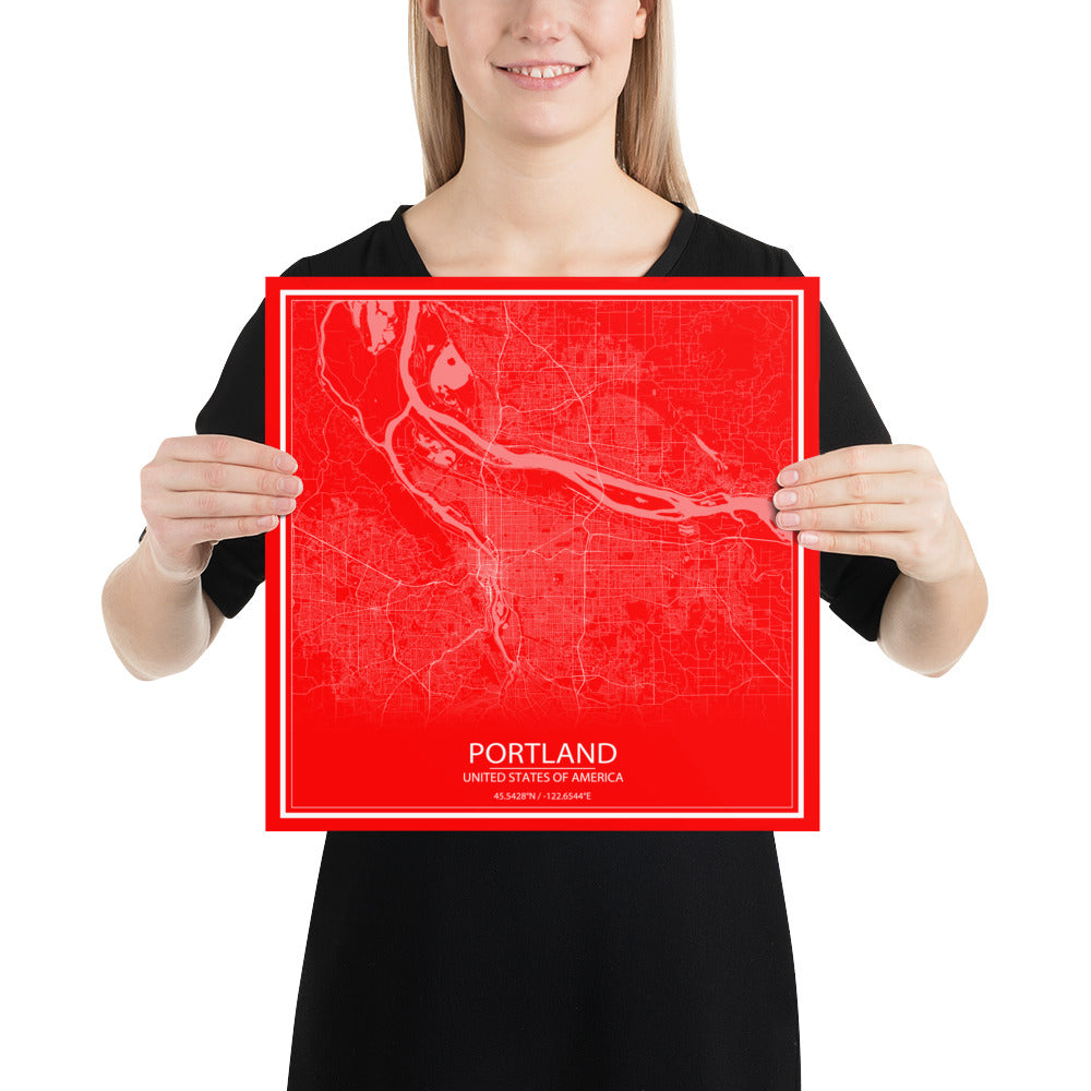 Portland Red and White Paper Map