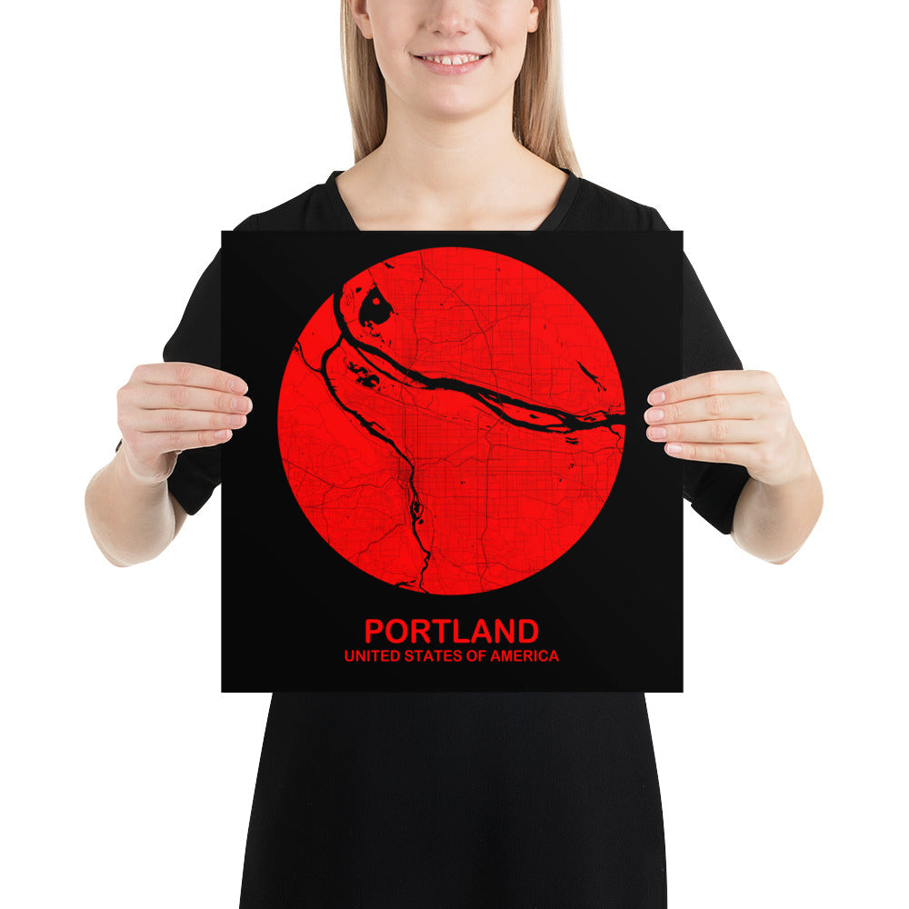 Portland Circular Red Paper Map