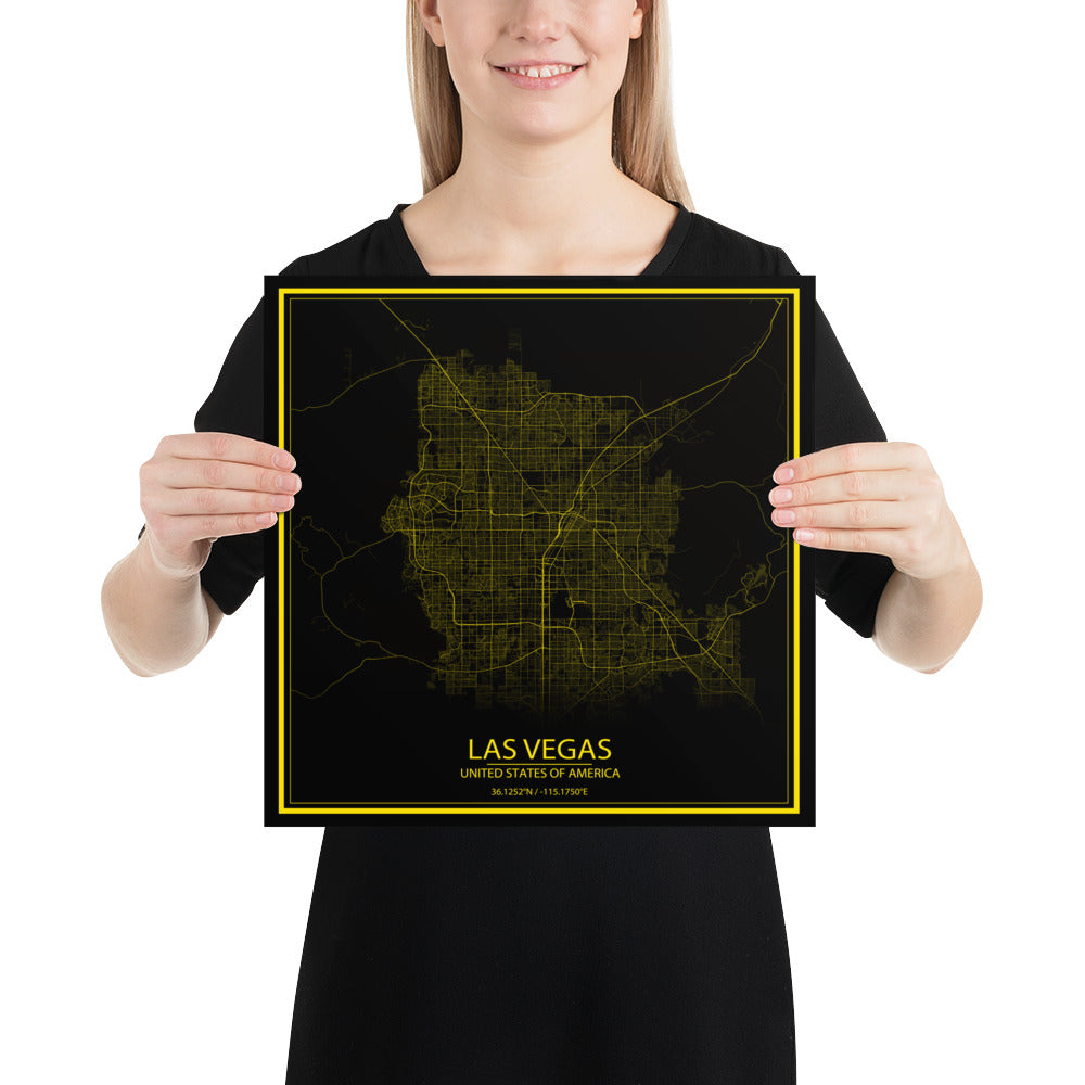 Las Vegas Black and Yellow Paper Map