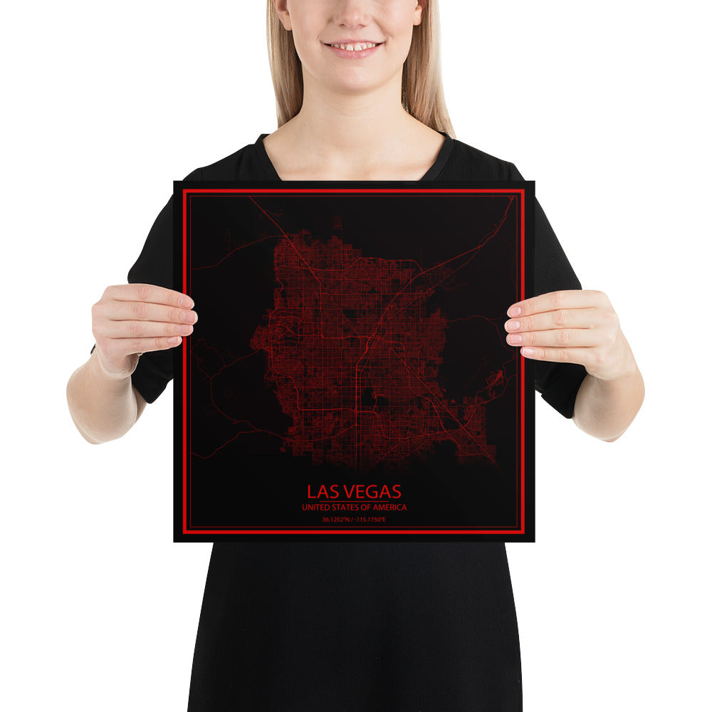 Las Vegas Black and Red Paper Map