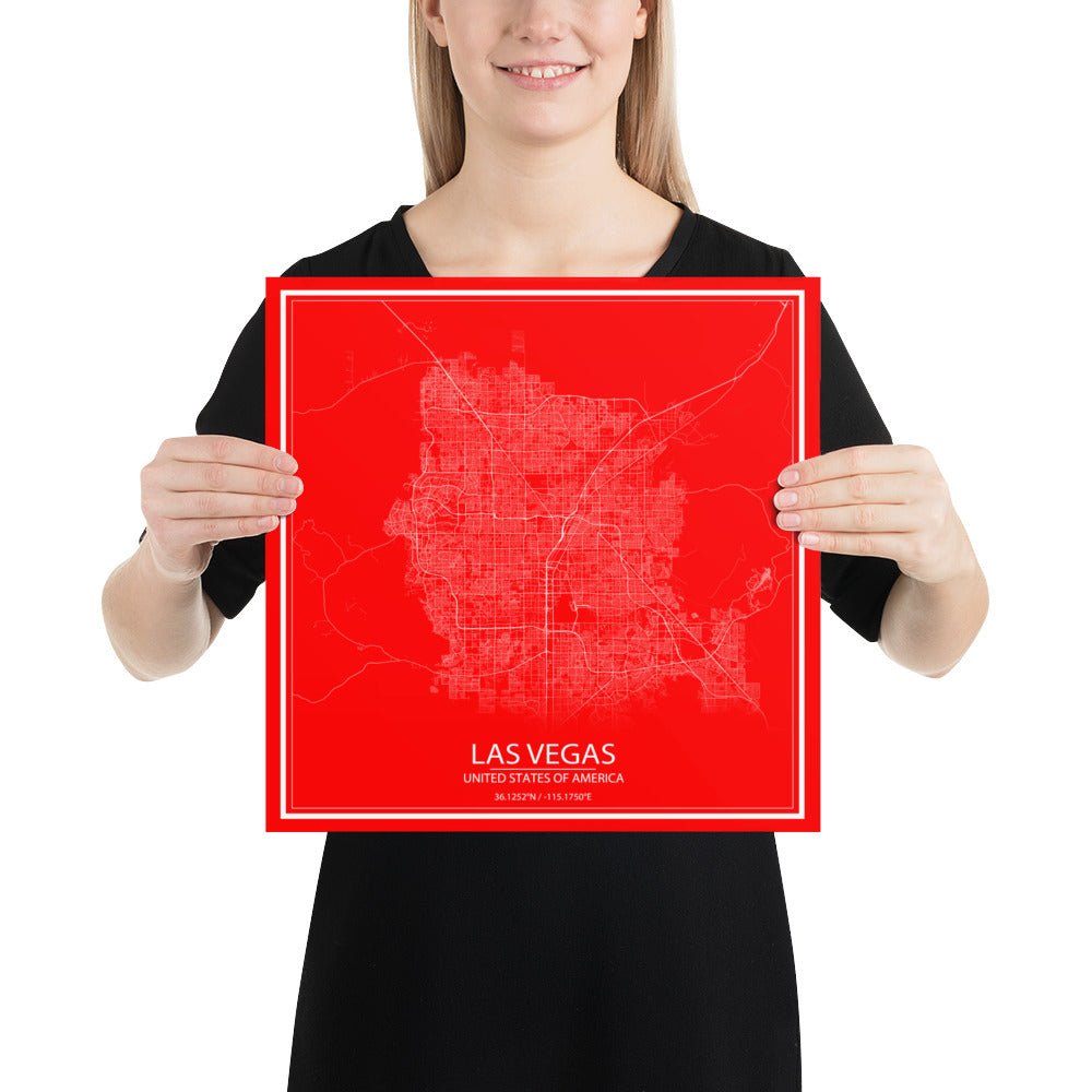 Las Vegas Red and White Paper Map