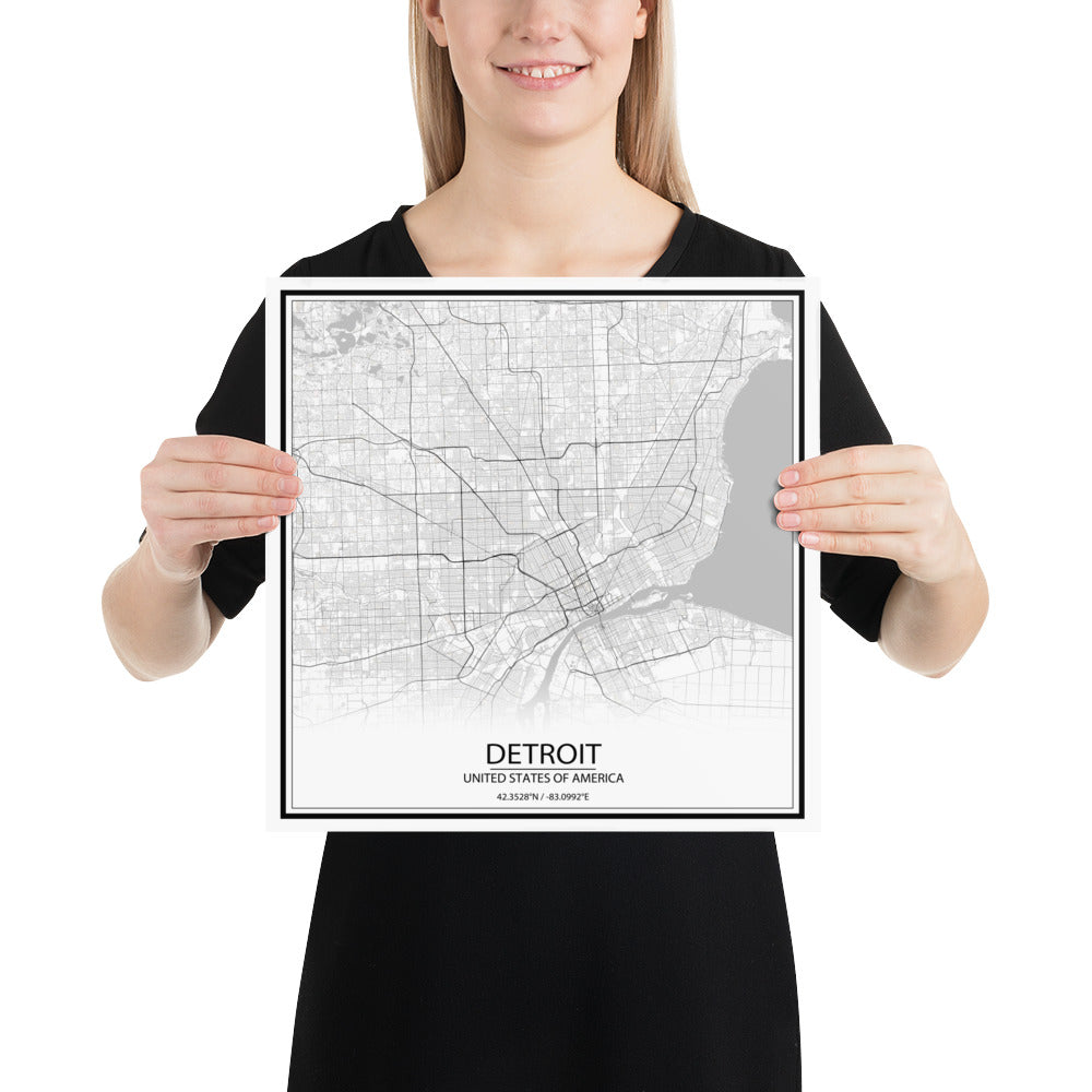 Detroit White Paper Map