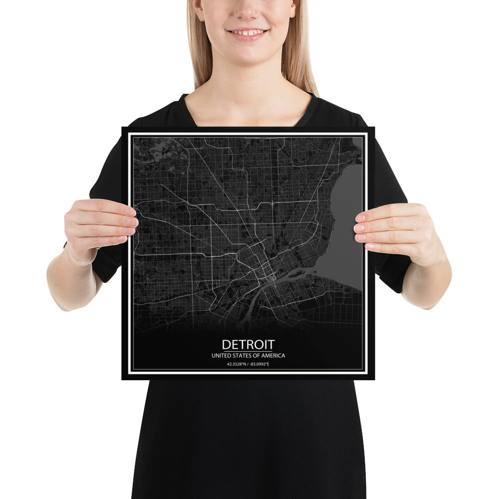 Detroit Black Paper Map