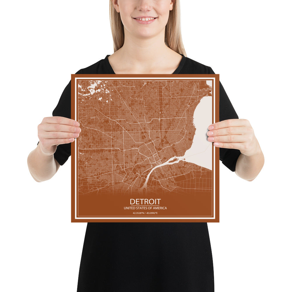 Detroit Brown and White Paper Map