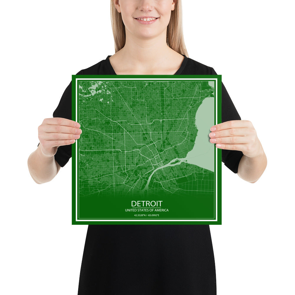 Detroit Green and White Paper Map