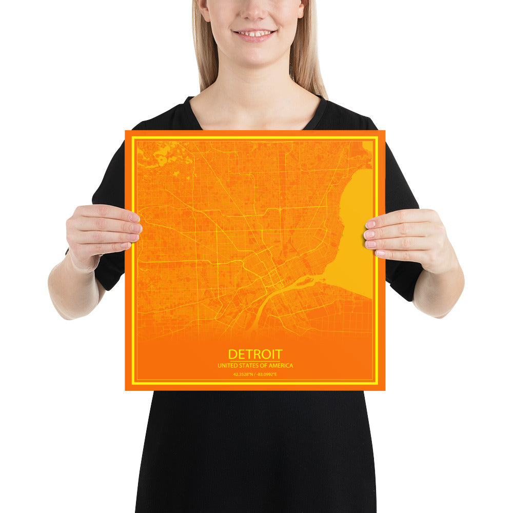 Detroit Orange and Yellow Paper Map